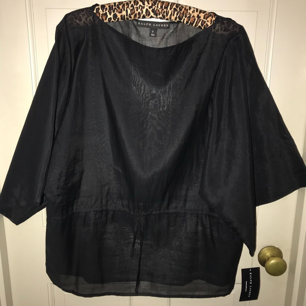 Ralph Lauren black label semi sheer cotton shirt w  dolman 3/4 sleeves.